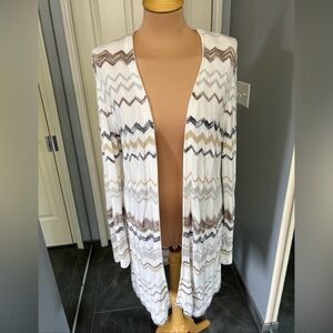 Chico’s Lightweight Zig Zag‎ Long Line Cardigan Sweater Neutrals
